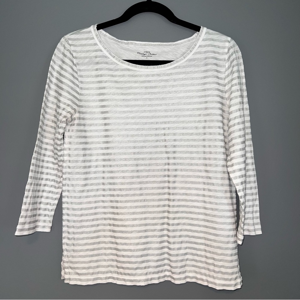 J. Crew - Women’s Small - 3/4 Length Sleeve Tee - Silver Stripes